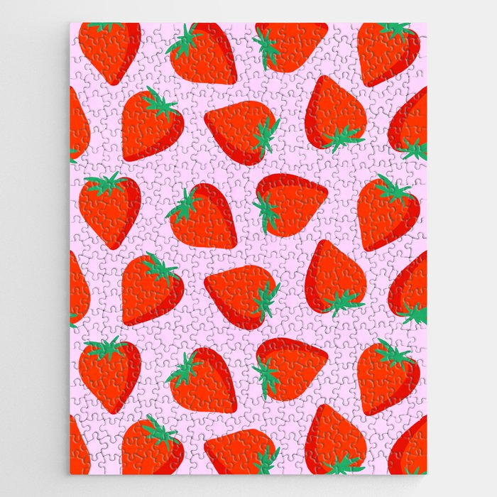 Bold and Vibrant Minimal Strawberry Pattern Pink Red Jigsaw Puzzle Gallery Image 1