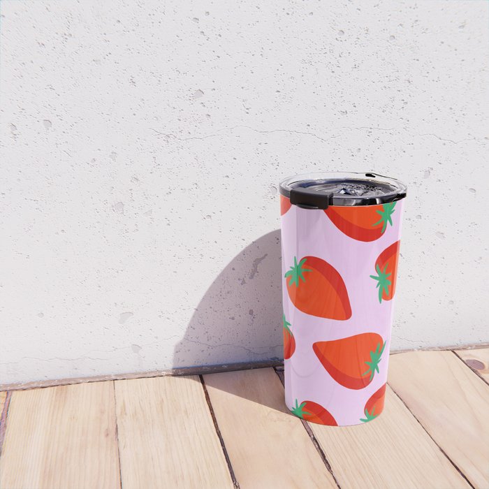 Bold and Vibrant Minimal Strawberry Pattern Pink Red Travel Mug Gallery Image 4
