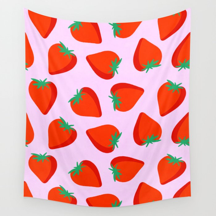 Bold and Vibrant Minimal Strawberry Pattern Pink Red Wall Tapestry Gallery Image 4