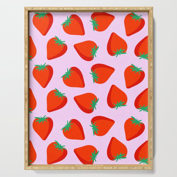 Bold and Vibrant Minimal Strawberry Pattern Pink Red Serving Tray Gallery Image 1