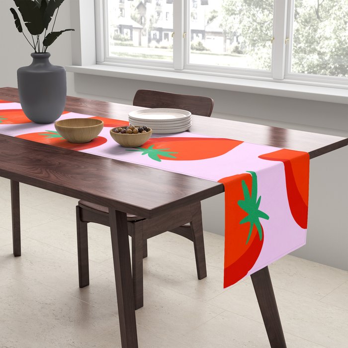 Bold and Vibrant Minimal Strawberry Pattern Pink Red Table Runner Gallery Image 2