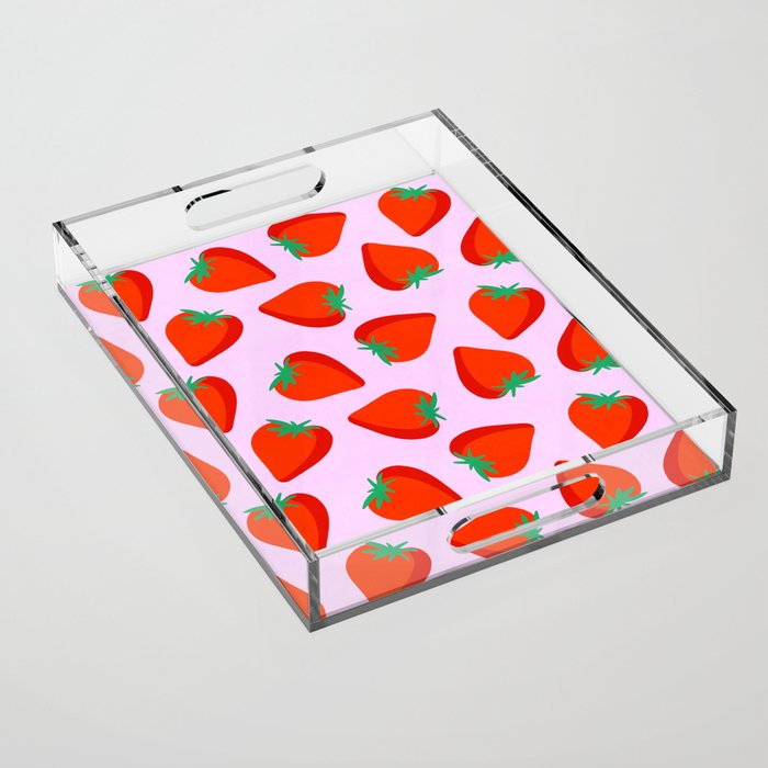 Bold and Vibrant Minimal Strawberry Pattern Pink Red Acrylic Tray Gallery Image 1