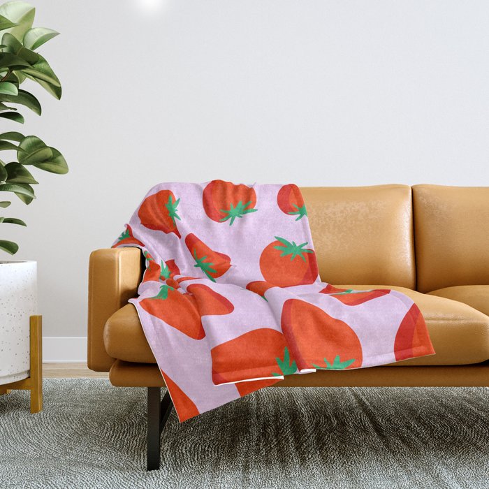 Bold and Vibrant Minimal Strawberry Pattern Pink Red Throw Blanket Gallery Image 1
