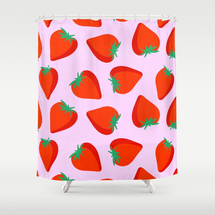 Bold and Vibrant Minimal Strawberry Pattern Pink Red Shower Curtain Gallery Image 1