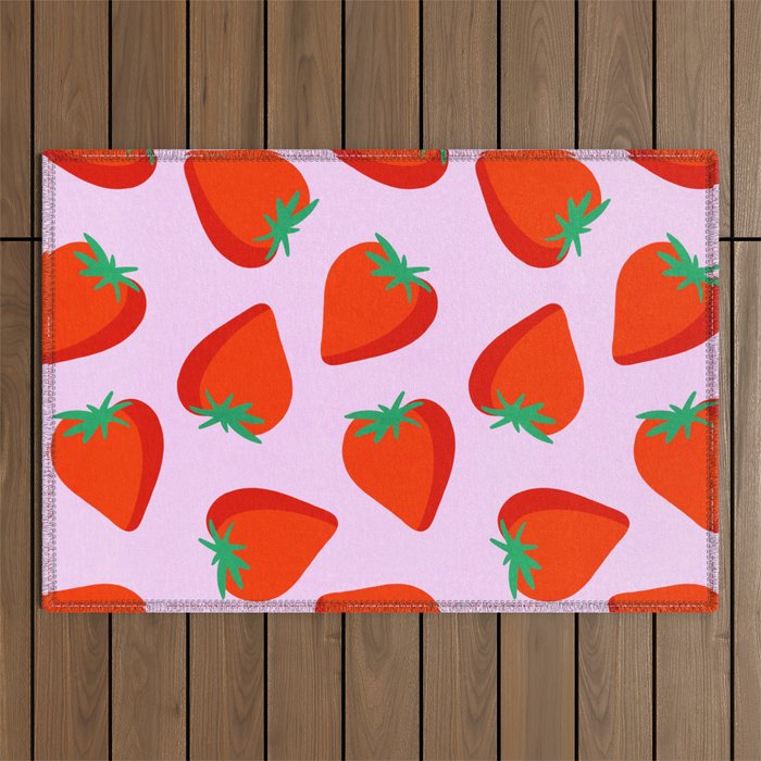 Bold and Vibrant Minimal Strawberry Pattern Pink Red Outdoor Rug Gallery Image 1