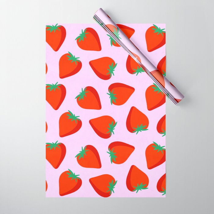 Bold and Vibrant Minimal Strawberry Pattern Pink Red Wrapping Paper Gallery Image 1