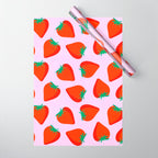 Bold and Vibrant Minimal Strawberry Pattern Pink Red Wrapping Paper Gallery Image 1