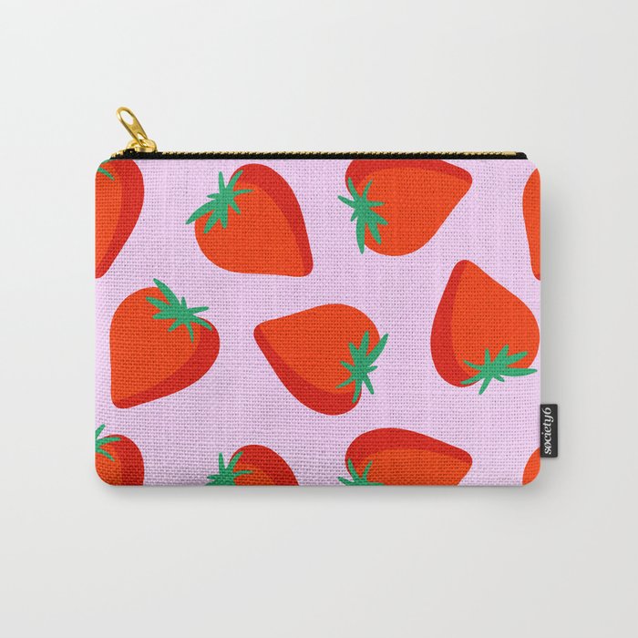 Bold and Vibrant Minimal Strawberry Pattern Pink Red Carry All Pouch Gallery Image 1