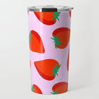 Bold and Vibrant Minimal Strawberry Pattern Pink Red Travel Mug Gallery Image 1