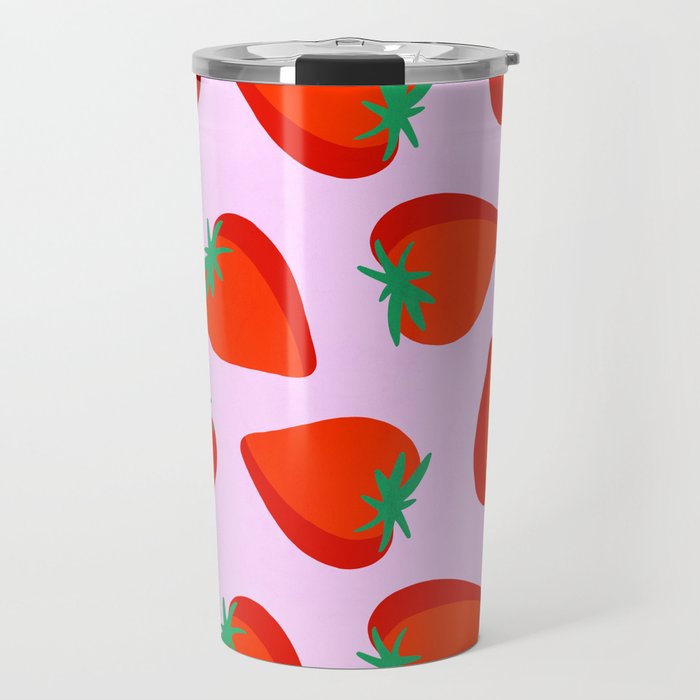 Bold and Vibrant Minimal Strawberry Pattern Pink Red Travel Mug Gallery Image 1