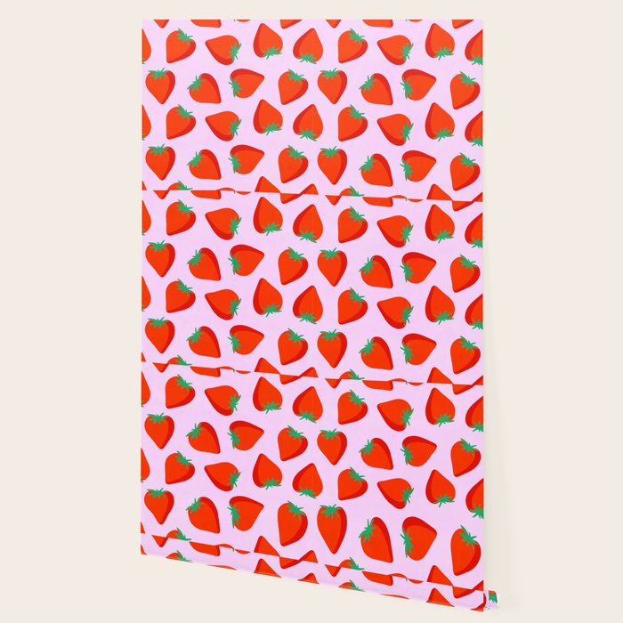 Bold and Vibrant Minimal Strawberry Pattern Pink Red Wallpaper Gallery Image 2