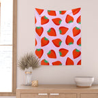 Bold and Vibrant Minimal Strawberry Pattern Pink Red Wall Tapestry Gallery Image 2