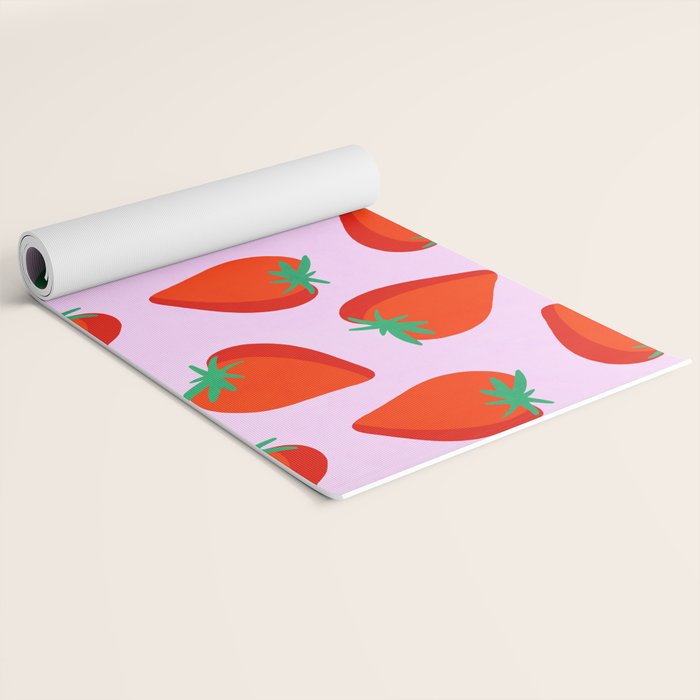 Bold and Vibrant Minimal Strawberry Pattern Pink Red Yoga Mat Gallery Image 2