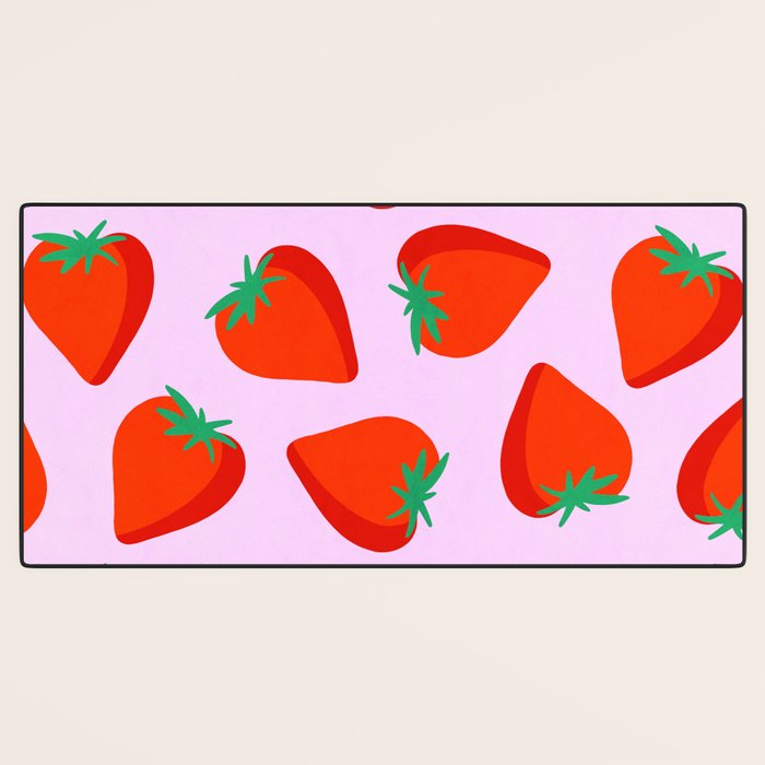 Bold and Vibrant Minimal Strawberry Pattern Pink Red Desk Mat Gallery Image 3