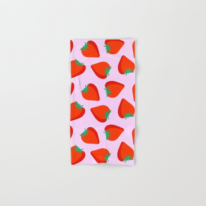Bold and Vibrant Minimal Strawberry Pattern Pink Red Bath Towel Gallery Image 1