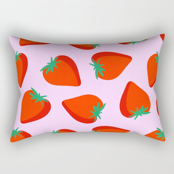 Bold and Vibrant Minimal Strawberry Pattern Pink Red Rectangular Pillow Gallery Image 1