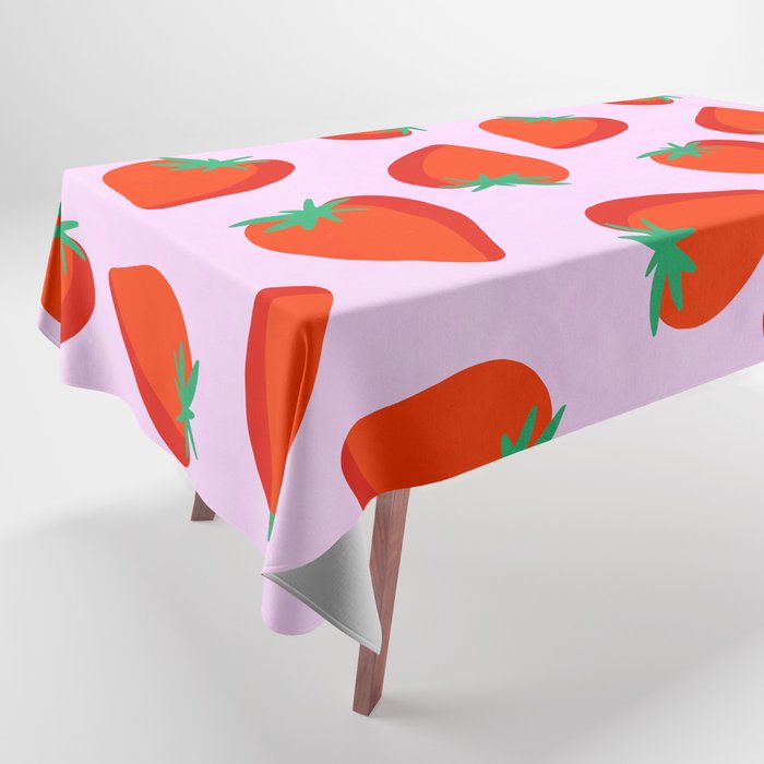 Bold and Vibrant Minimal Strawberry Pattern Pink Red Tablecloth Gallery Image 1