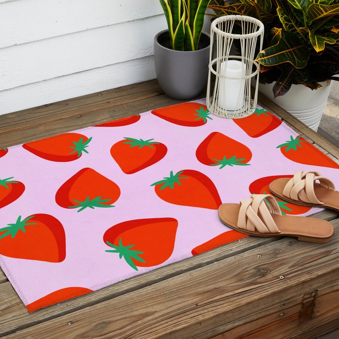 Bold and Vibrant Minimal Strawberry Pattern Pink Red Outdoor Rug Gallery Image 2