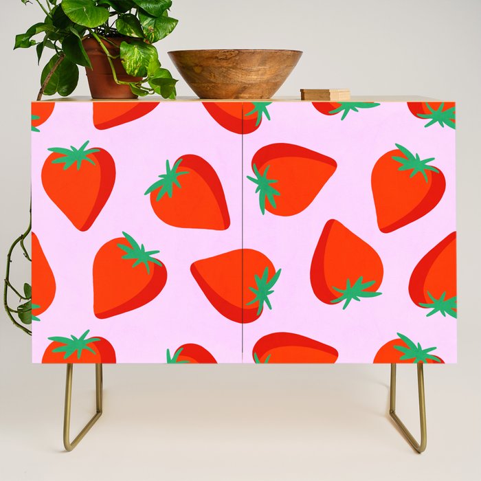 Bold and Vibrant Minimal Strawberry Pattern Pink Red Credenza Gallery Image 1