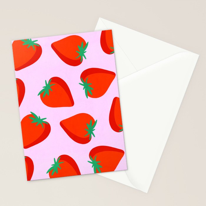Bold and Vibrant Minimal Strawberry Pattern Pink Red Stationery Card Gallery Image 2