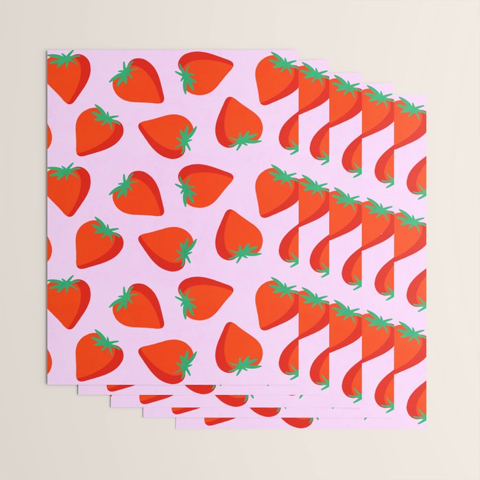 Bold and Vibrant Minimal Strawberry Pattern Pink Red Wrapping Paper Gallery Image 3