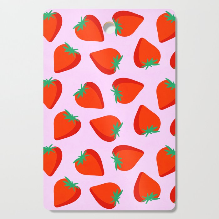 Bold and Vibrant Minimal Strawberry Pattern Pink Red Cutting Board Gallery Image 1