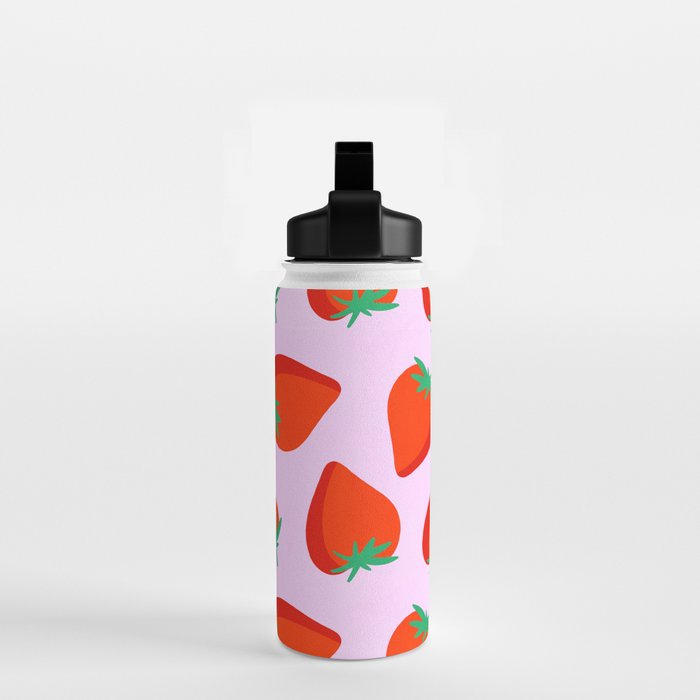 Bold and Vibrant Minimal Strawberry Pattern Pink Red Water Bottle Gallery Image 2