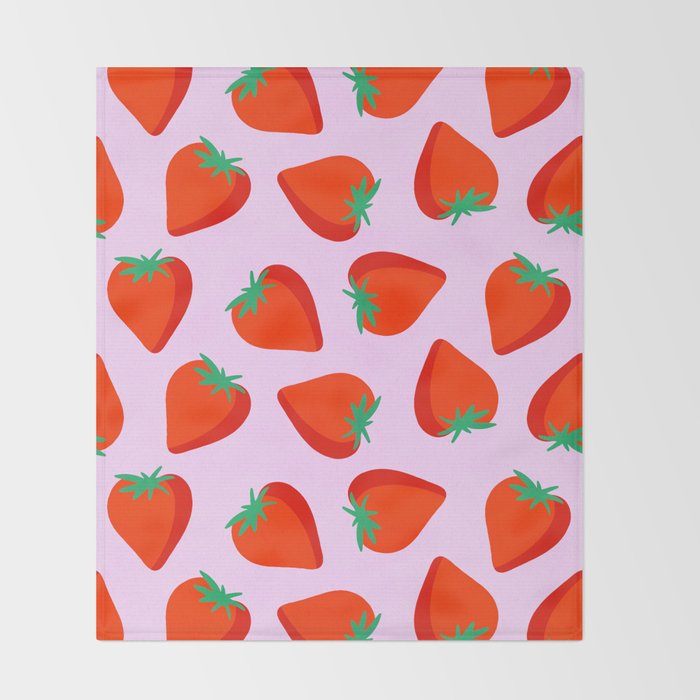 Bold and Vibrant Minimal Strawberry Pattern Pink Red Throw Blanket Gallery Image 2