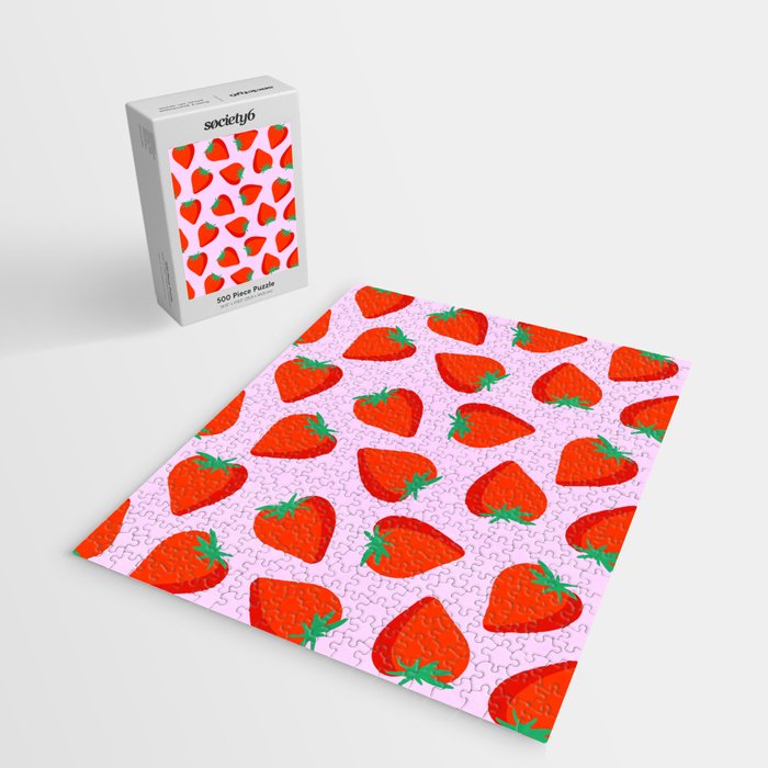 Bold and Vibrant Minimal Strawberry Pattern Pink Red Jigsaw Puzzle Gallery Image 2