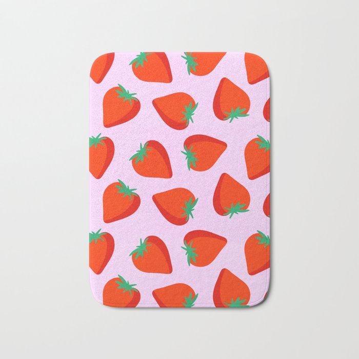 Bold and Vibrant Minimal Strawberry Pattern Pink Red Bath Mat Gallery Image 1