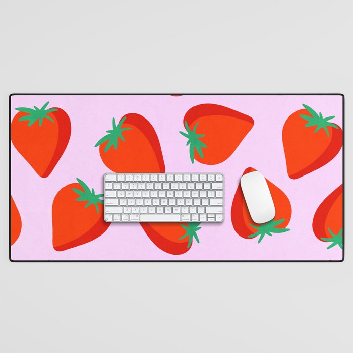 Bold and Vibrant Minimal Strawberry Pattern Pink Red Desk Mat Gallery Image 1