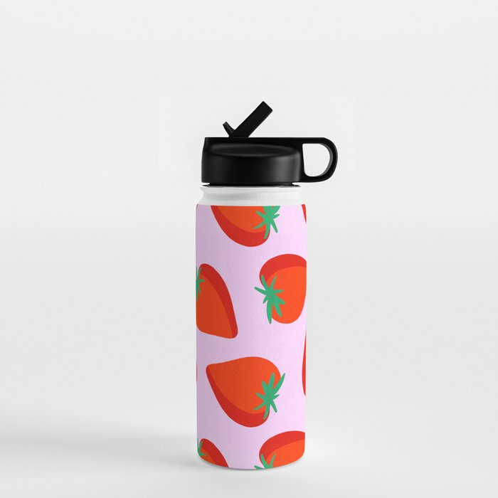 Bold and Vibrant Minimal Strawberry Pattern Pink Red Water Bottle Gallery Image 1