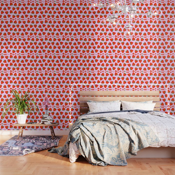 Bold and Vibrant Minimal Strawberry Pattern Pink Red Wallpaper Gallery Image 3