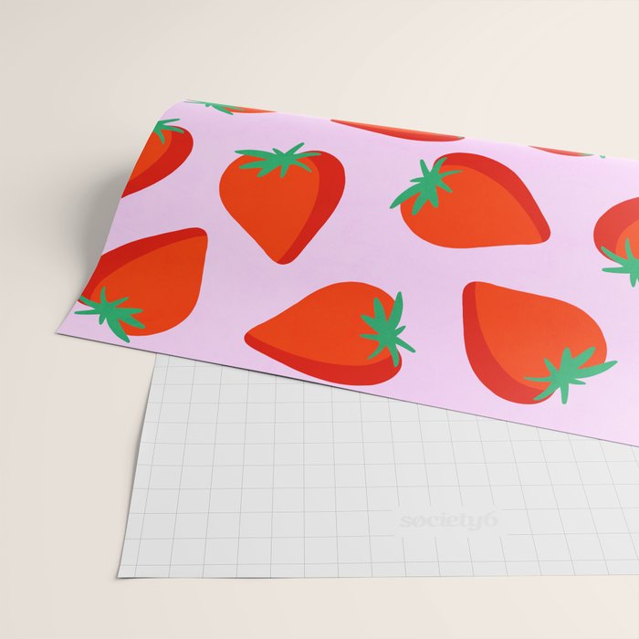 Bold and Vibrant Minimal Strawberry Pattern Pink Red Wrapping Paper Gallery Image 2