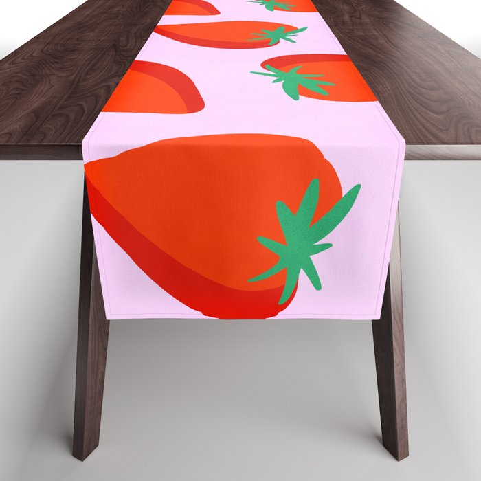 Bold and Vibrant Minimal Strawberry Pattern Pink Red Table Runner Gallery Image 1