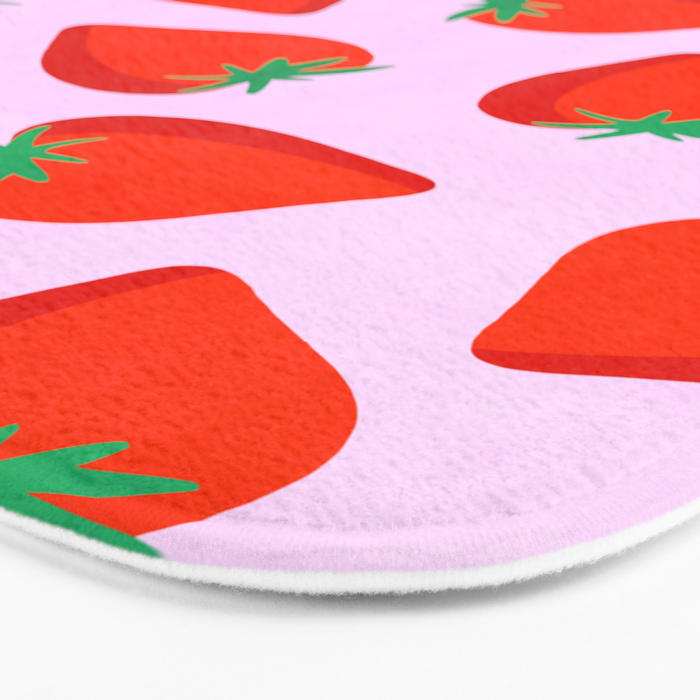 Bold and Vibrant Minimal Strawberry Pattern Pink Red Bath Mat Gallery Image 3