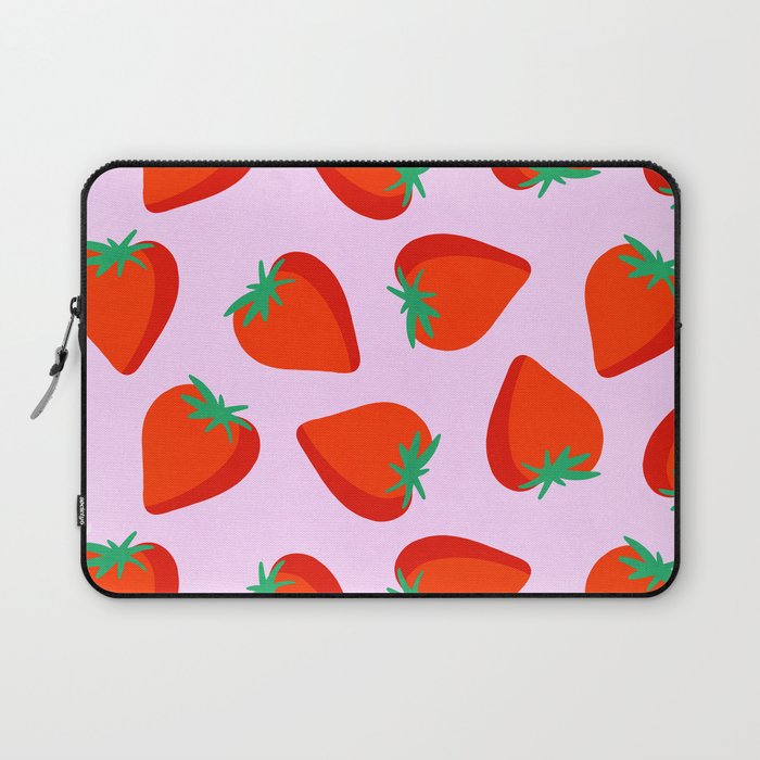Bold and Vibrant Minimal Strawberry Pattern Pink Red Laptop Sleeve Gallery Image 1