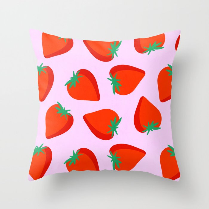 Bold and Vibrant Minimal Strawberry Pattern Pink Red Throw Pillow Gallery Image 1
