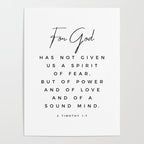 Christian Quote Wall Art 2 Timothy 1 7 For God Hath Not Given Us A Spirit Of Fear Bible Scripture Poster Gallery Image 4