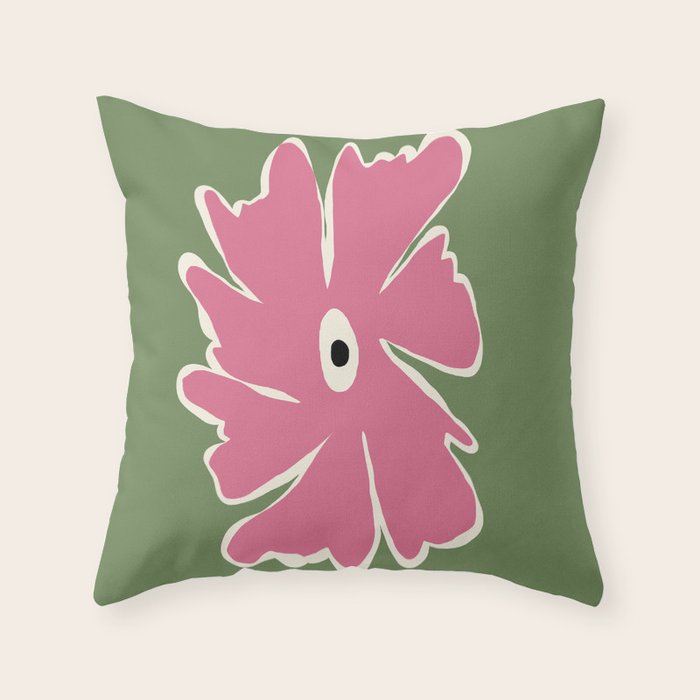 Pink and green bold flower Throw Pillow Gallery Image 1