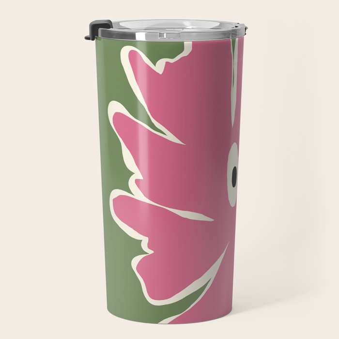 Pink and green bold flower Travel Mug Gallery Image 3