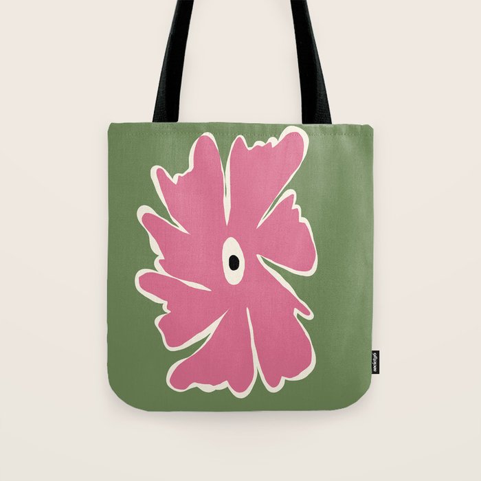 Pink and green bold flower Tote Bag Gallery Image 1