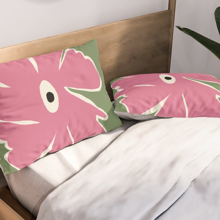 Pink and green bold flower Pillow Sham Gallery Image 2