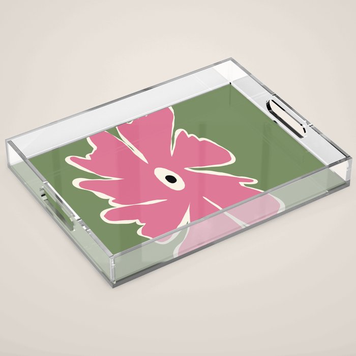 Pink and green bold flower Acrylic Tray Gallery Image 1