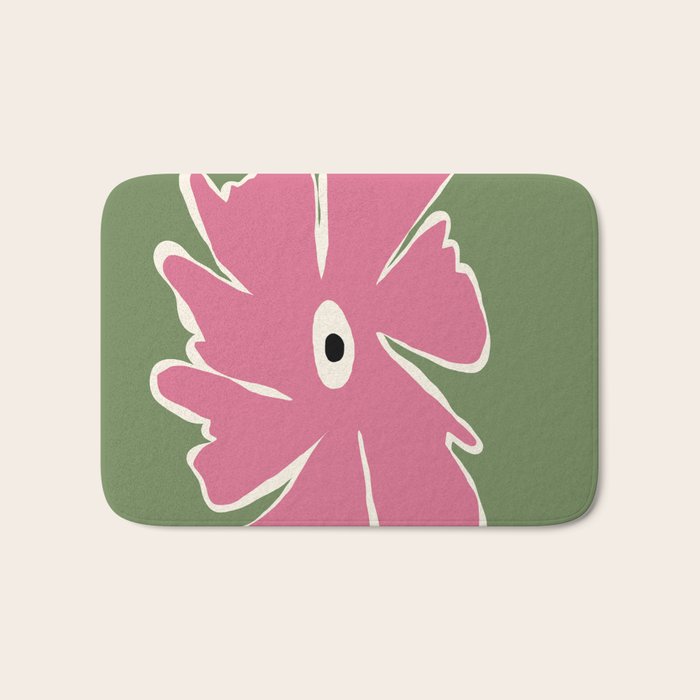 Pink and green bold flower Bath Mat Gallery Image 1