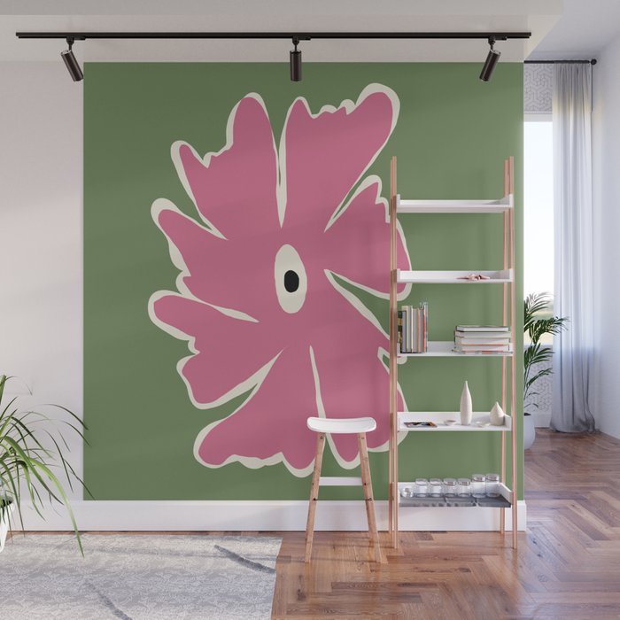 Pink and green bold flower Wall Mural Gallery Image 1