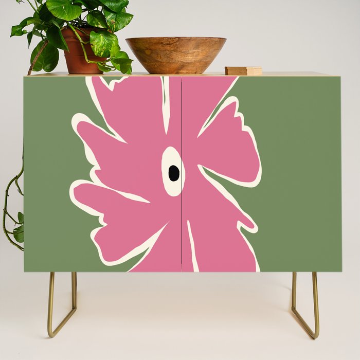 Pink and green bold flower Credenza Gallery Image 1
