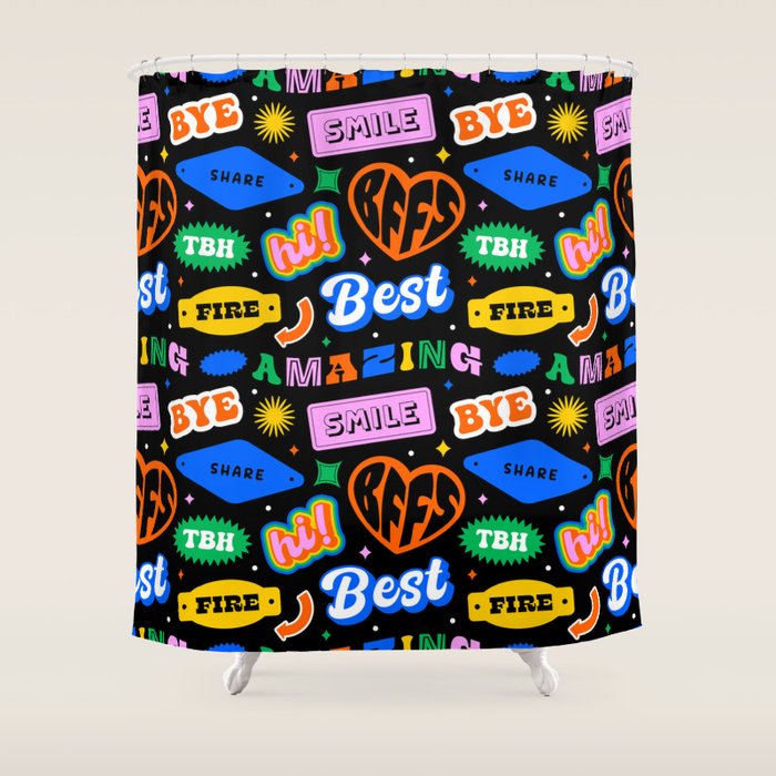Fun retro quote sticker pattern Shower Curtain Gallery Image 1