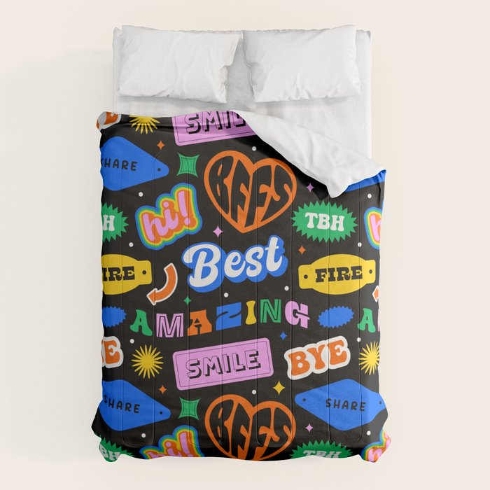 Fun retro quote sticker pattern Comforter Gallery Image 6