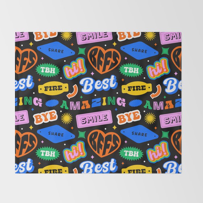 Fun retro quote sticker pattern Throw Blanket Gallery Image 2